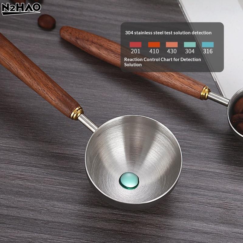Wooden Handle Stainless Steel Coffee Scoop Tablespoon Measuring Spoon Walnut Wood Long Handle Coffee Spoons For Bar Kitchen