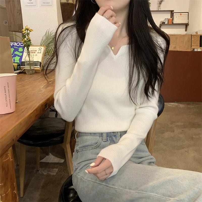 Herbst und Winter frauen Bodenbildung Shirt V-ausschnitt Retro Stil Temperament Weichen Pullover Bodenbildung Strickwaren Lange-ärmeln Tops