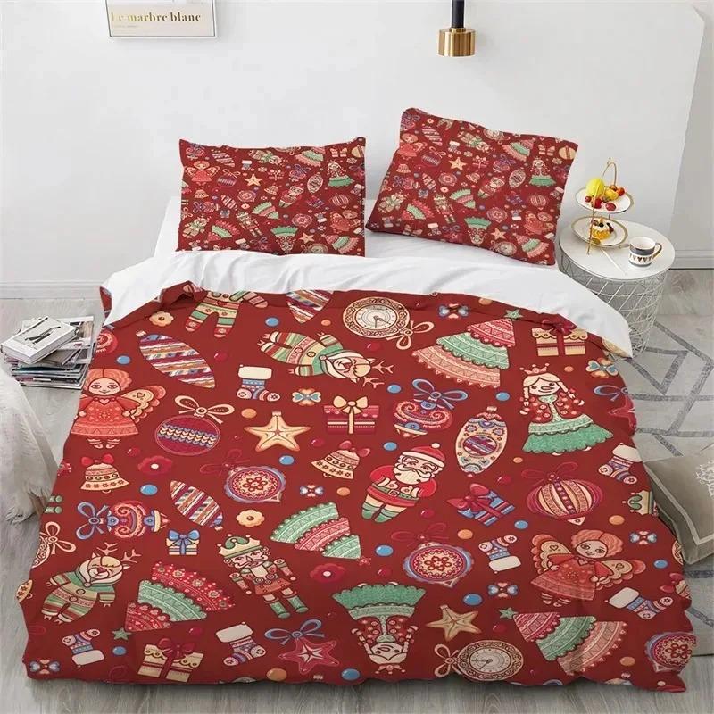 3D Print Cat Merry Christmas Santa Claus Bedding Set Double Twin King Duvet Cover Comforter Pillowcase Boys Girls Adults Bedroom