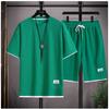 Waffle Short Sleeve Summer Casual Sports Men's Round Neck Sweatshirt Set Men T-shirt Shorts Two-piece Sets Male