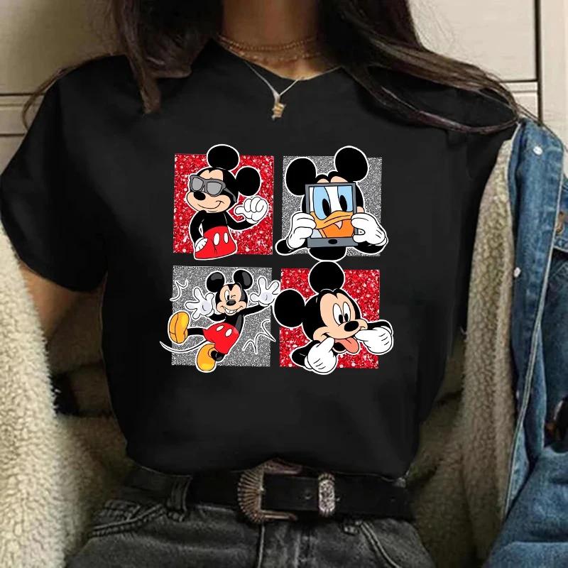 Disney T-shirt Gothic Fashion Mickey T-shirt Minnie Mouse Print Casual T-shirt Women's Kawaii T-shirt Kawaii Loose Clothing