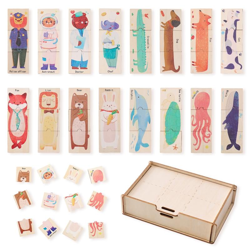 Educational Montessori Toys For Babies Wooden Cartoon Animal Puzzle Series Baby Animal Cognition Game Hand And Foot Exercise Toy