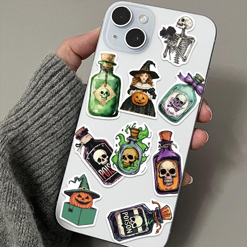 50PCS Retro Halloween Magic Potion Stickers Magic Skull Bat Potion Sticker Skull Pumpkin Theme Potion Sticker Gothic Style Vinyl
