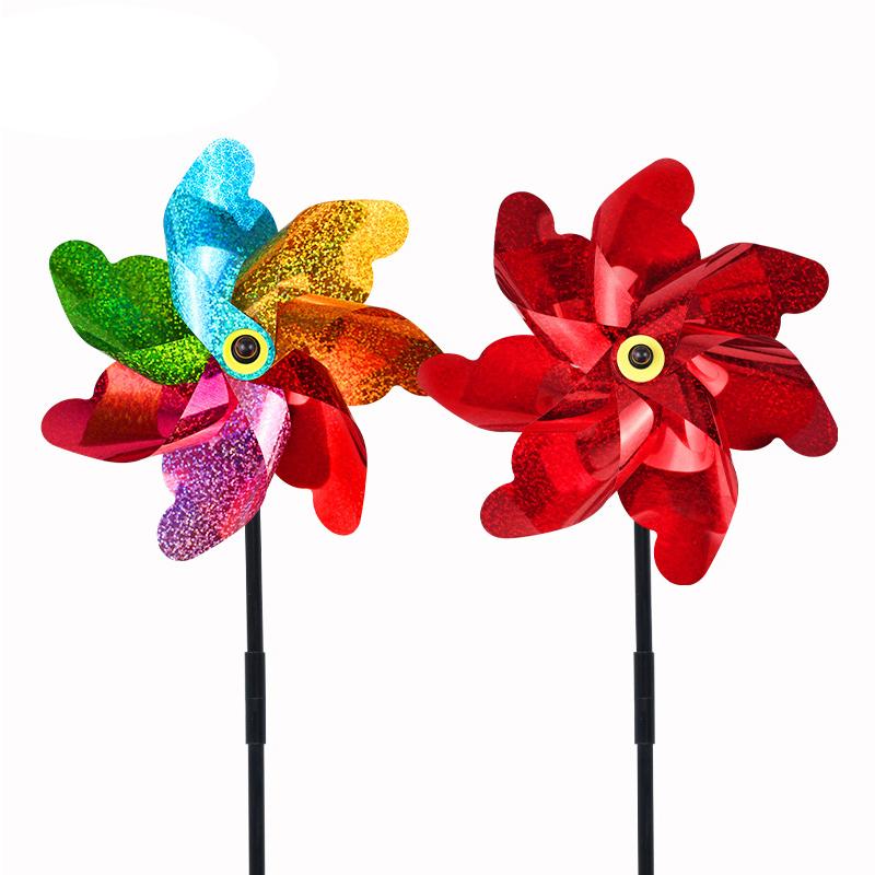 2Pcs Bird Repellent Windmill Practical 7 Leaves Diy Birds Deterrent Windmill Creative Outdoor Garden Lawn Yard Decoration
