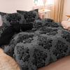 3Pcs Gray Background Black Damascus Pattern Duvet Cover (Includes 1 Duvet Cover & 2 Pillowcases) Black Flower Honeycomb Pattern