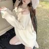 Coco Yuka Knit Sweater Mini Long Loose Sexy Tunic Solid Pearl Detail Size & Off-the-Shoulder Dress, Sleeves, Fit, Dress, Off-the-Shoulder, Cute,