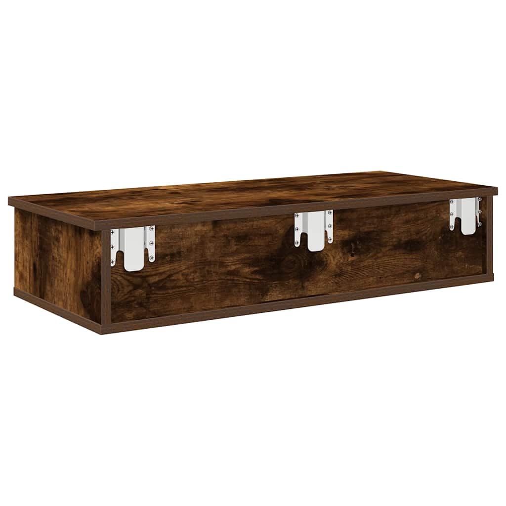 Wall Mounted Shelf with Drawers Smoked Oak Finish 80 x 31 x 17 cm Engineered Wood