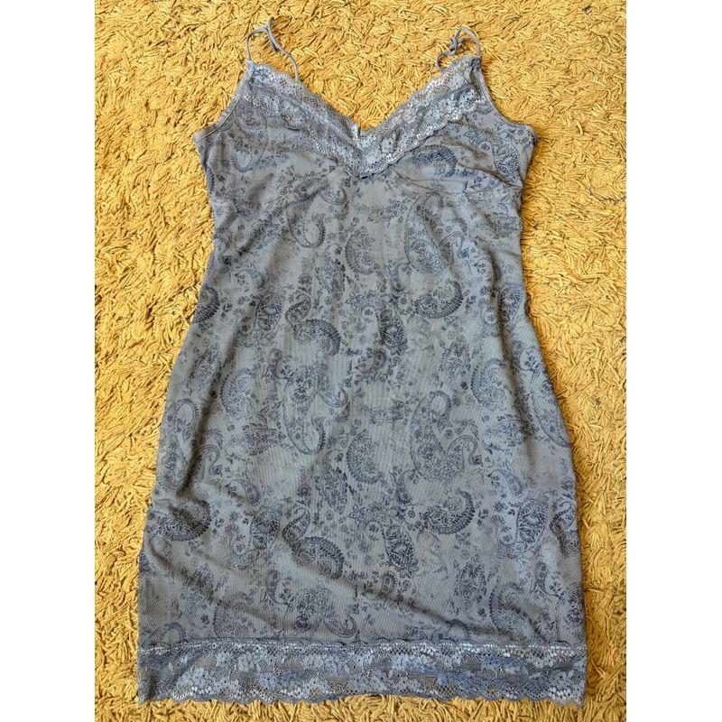 

Australian Niche Su * Per Retro Lace V-neck Flowers Sling Dress Women s Gray blue cashew flower S