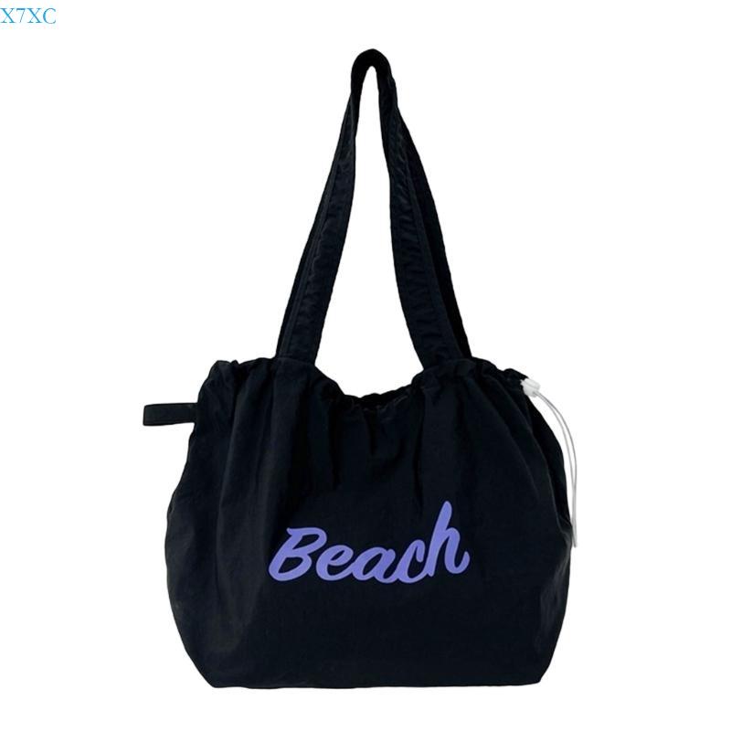 

X7XC Large Capacity Shoulder Bag Letter Armpit Bag Drawstring Handbag School Bag чёрный