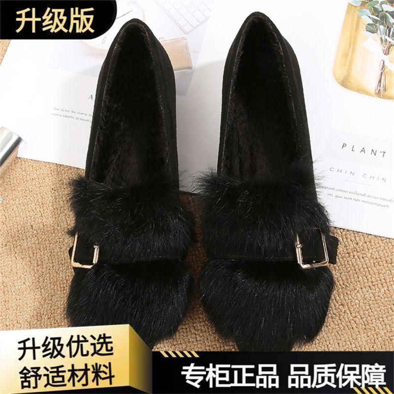 Mao Mao Single Shoes Women's 2025 Winter New Korean Version Versatile Fleece Thickened Warm Shallow Mouth Pointed Toe Snow Boots Cotton Shoes