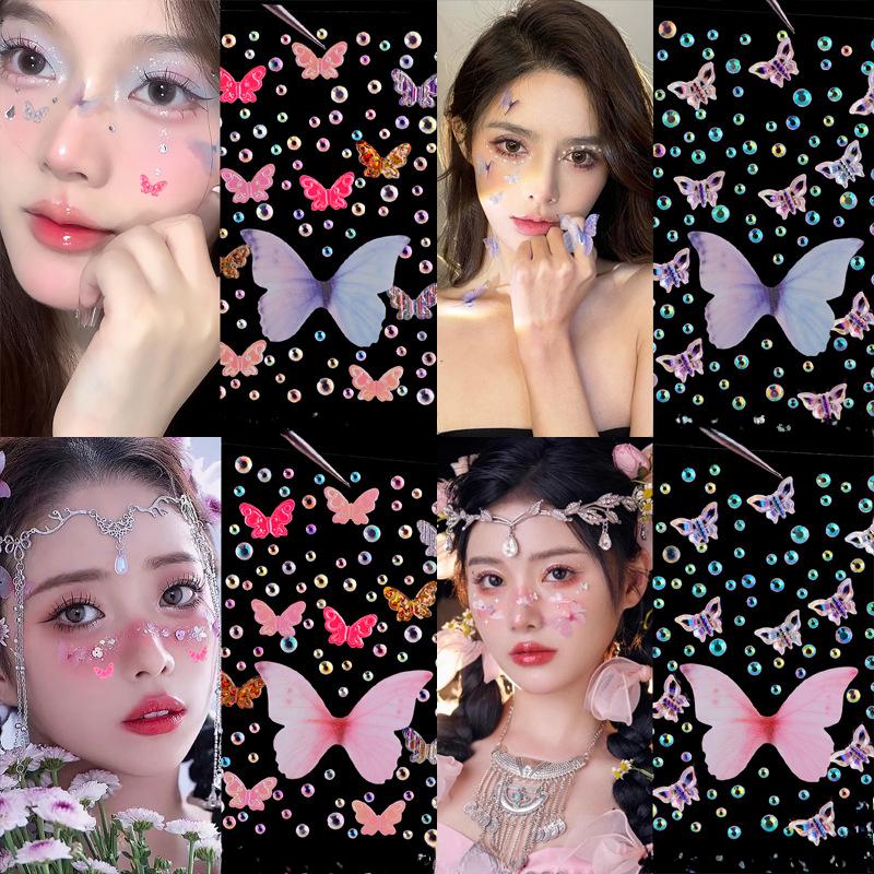 Butterfly Face Stickers Pearl Temporary Tattoo Stickers Lasting Waterproof Glitter Eyeshadow Body for Makeup Stickers