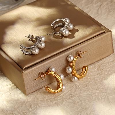 Französische Retro Premium Damen Edelstahl Eingelegte Perlen Ohrringe Schlichter Trend Plattiert 18K Ohrringe