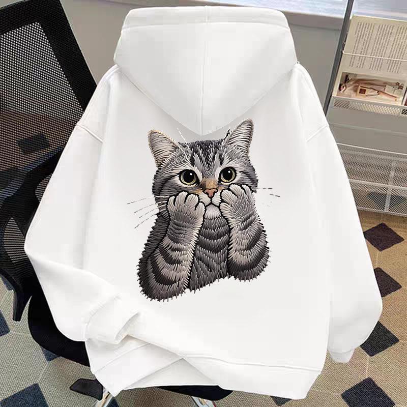 Unisex Retro Oversized Kapuzenpullover mit Katzenstickerei - Trendige Herbst-/Winterkleidung