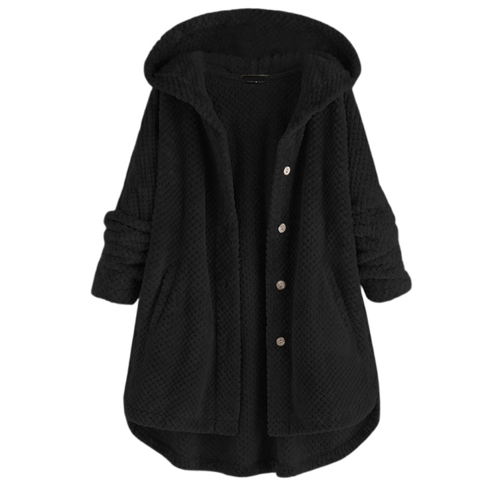 Women's Button Plush Hooded Double-faced Fleece Sweatshirt Fashionable Mid-length Coat