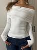 Off Shoulder Knit T-shirt Women Autumn Winter Casual Slim Fit Sweater Solid Color Slim Fit Simple Long Sleeve Tops Fashion Elegant Basic Tee Blouse
