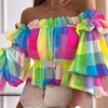 Sleeve Summer Neck Short Slash Dot Tie Dye Blouse Womens Ruffles Floral Print Crop Tops