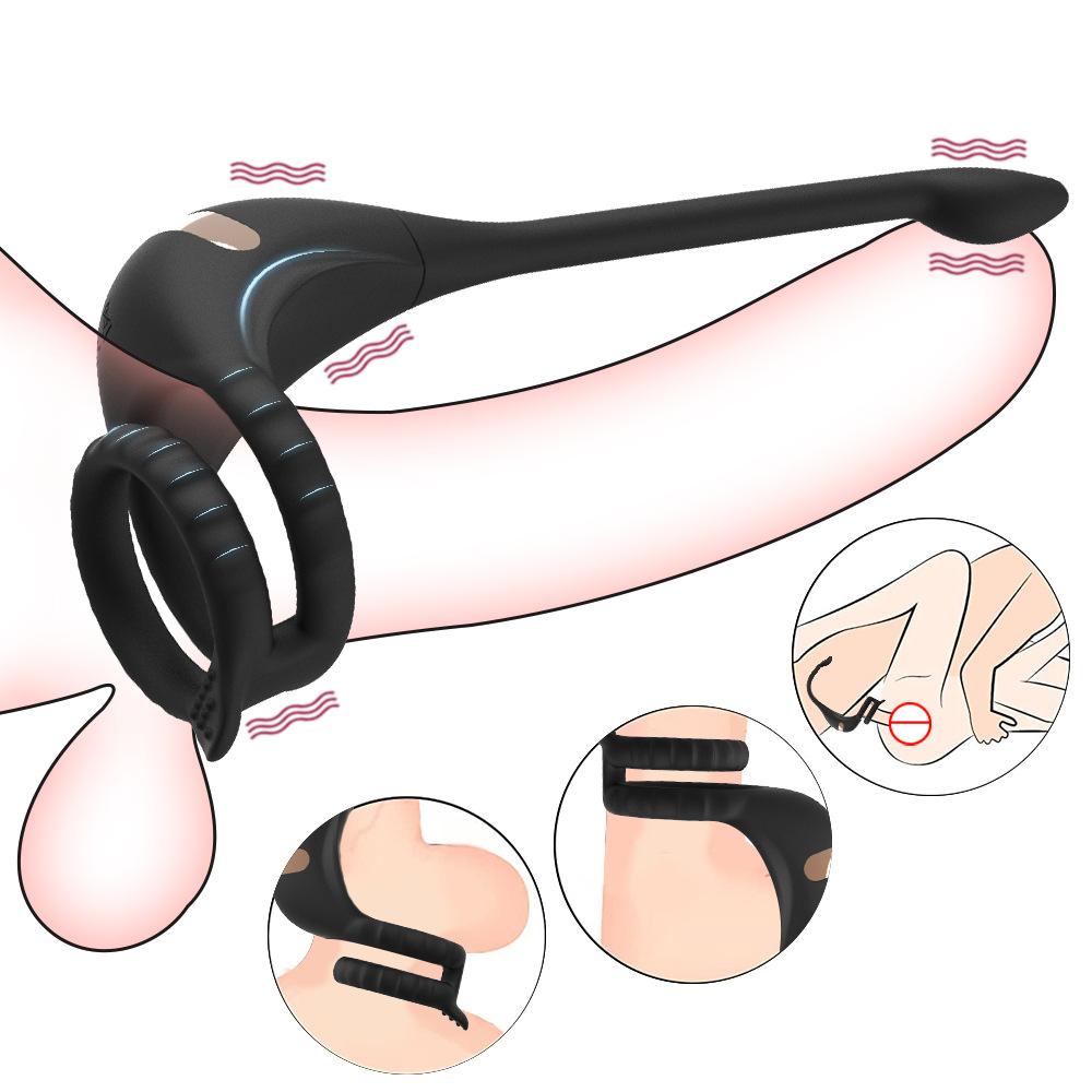 APP Controllo remoto Doppio anello Doppio shock Chiusura Cum Ring Plug anale Coppia vibratore Giocattoli del sesso Anello del pene remoto Prodotti per adulti