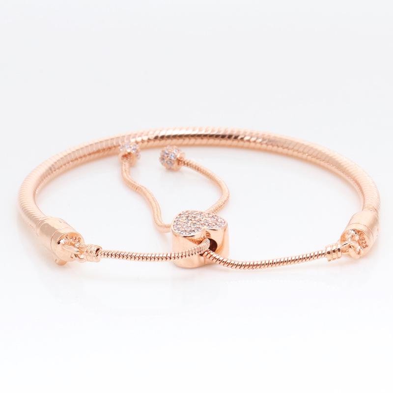 Bracelet rétractable en forme de cœur en or rose - Nouveau bracelet à boucle coulissante cœur d'amour pour femmes pour Noël