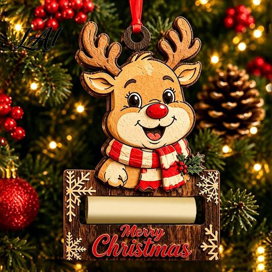 Holiday Hanging Decor Christmas Wooden Money Holder Ornament Santa Reindeer Snowman Elf Cash Holder Xmas Tree Gift Decoration