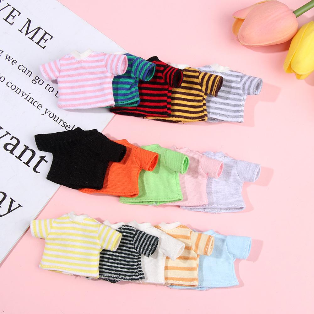 Ob11 Doll Clothes Striped Tops T-shirt Shorts Socks Suit Knitted Sweatshirt For Mini 1/12 Doll Cute Surprise Face Boy Girl Gift