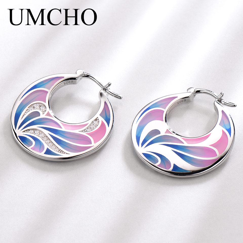 UMCHO Handmade Enamel Flower Clip Earrings for Women Cubic Zircon Fashion Magic Designer Jewelry Party Elegant Wedding Gift