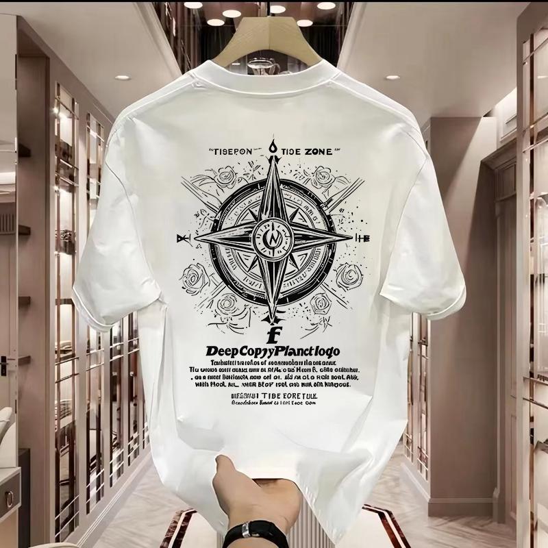 Men's summer new round neck cotton short-sleeved T-shirt loose plus size printed top chic Japanese style bottoming shirt