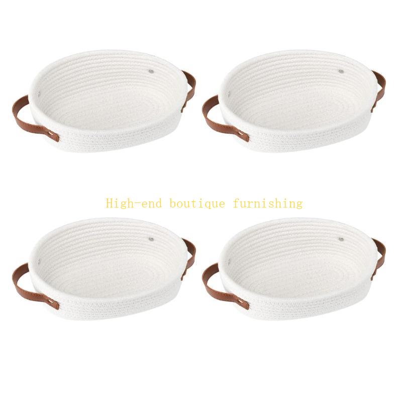 4 шт. Многоцелевые корзины для хранения из хлопкового каната Плетеные корзины для хранения из хлопкового каната для гостиной и ванной белый