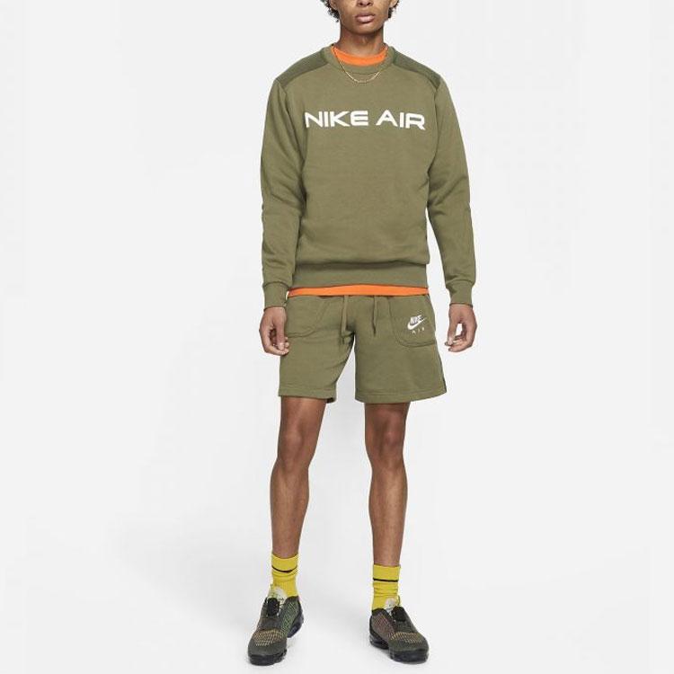 Nike Air Logo Print Crew Neck Pullover Sweatshirt Men Tops Olive DA0220-222