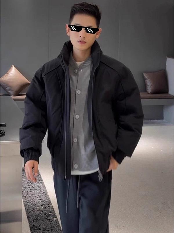 Men's Retro Stand Collar Winter Cotton Jacket - Thick Padded Coat