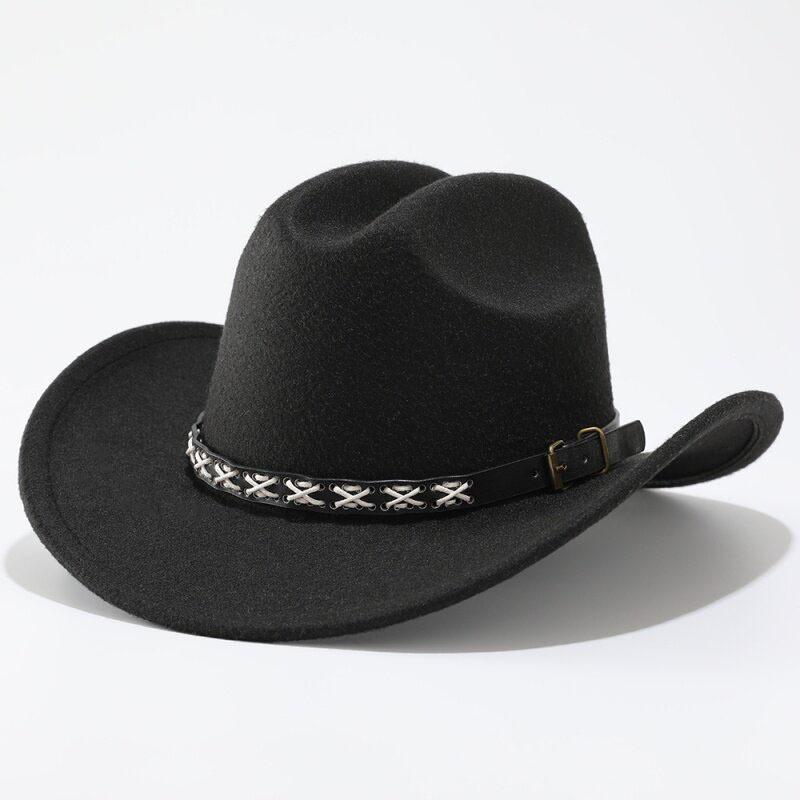 Autumn and Winter Men and Women Retro Ethnic Style Woolen One-word Top Cowboy Hat Big-brimmed Top Hat Jazz Hat