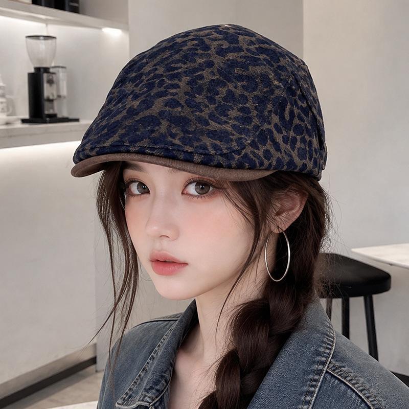 New retro leopard print denim soft and comfortable forward hat women's spring and autumn travel versatile street temperament cap