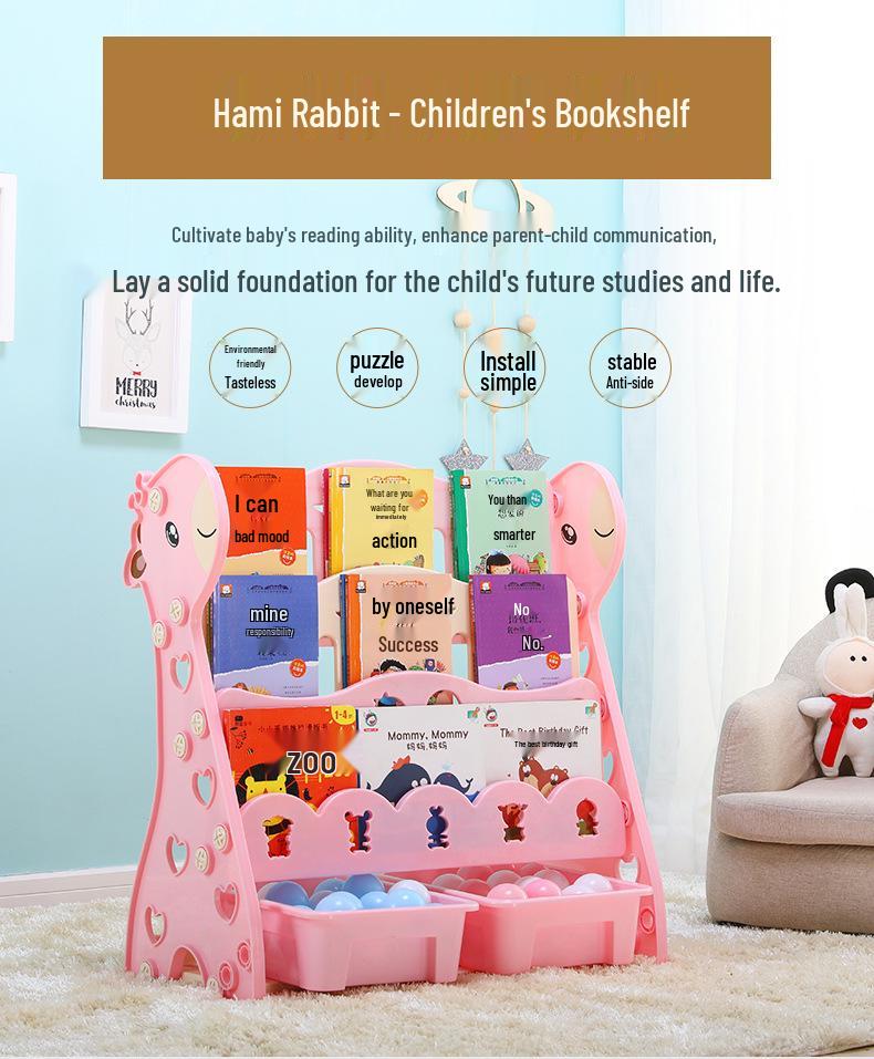Kids' Floor-Standing Bookshelf & Toy Storage Rack - Plastic Cartoon Design