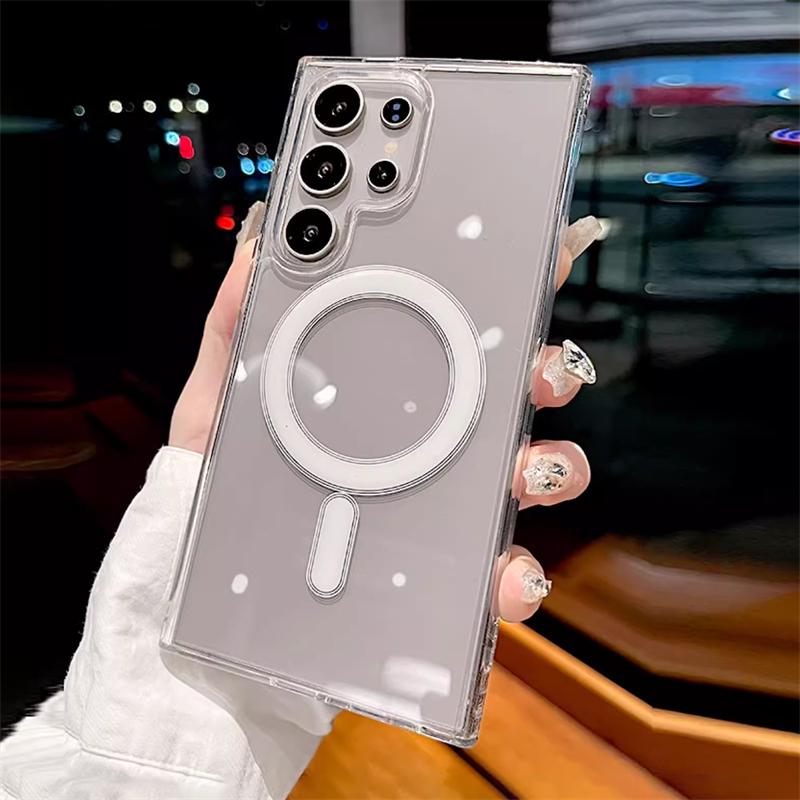 For Magsafe Magnetic Clear Case For Samsung S25 Edge S24 S23 S22 S21 S20 Plus S25 FE A16 A26 A36 A56 PC Hard Phone Cover Fundas