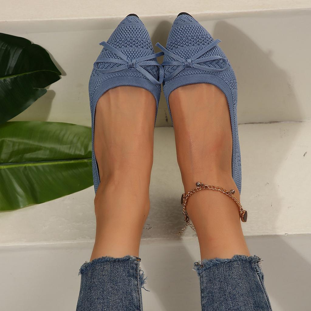 Fashion Comemore Summer New Pointed Toe Shallow Mouth Breathable Comfortable Casual Flats Shoes Solid Color Mesh Bowknot Loafers Women