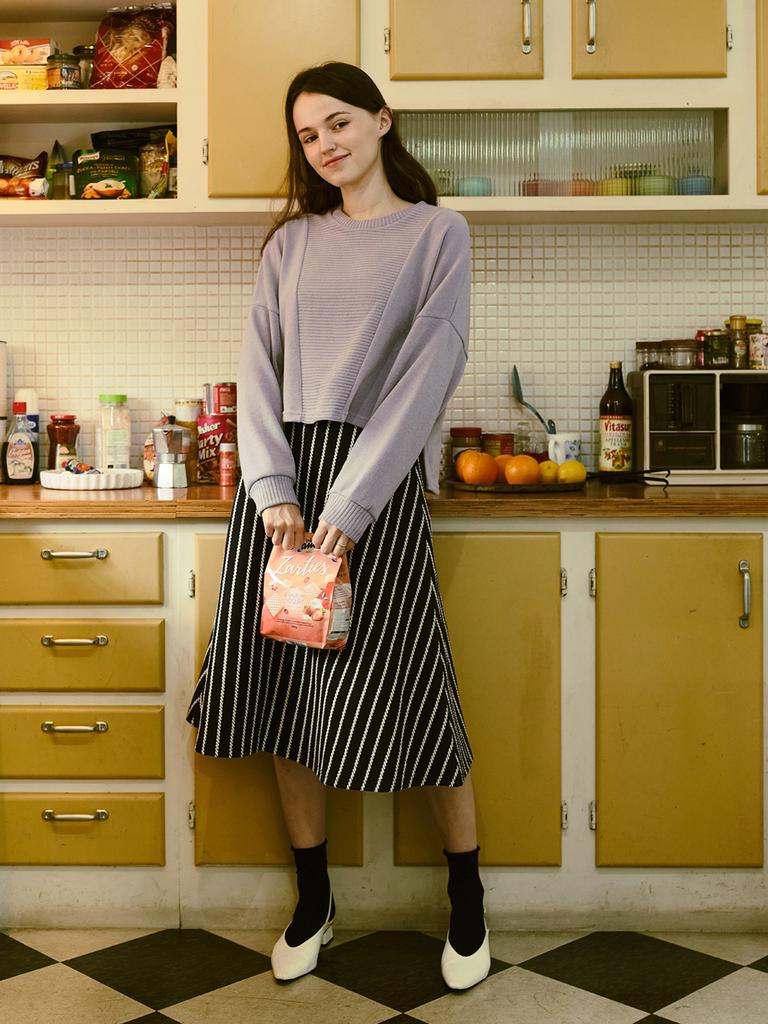 Avang Knitted Long Sleeve Cropped T-Shirt - Lavender