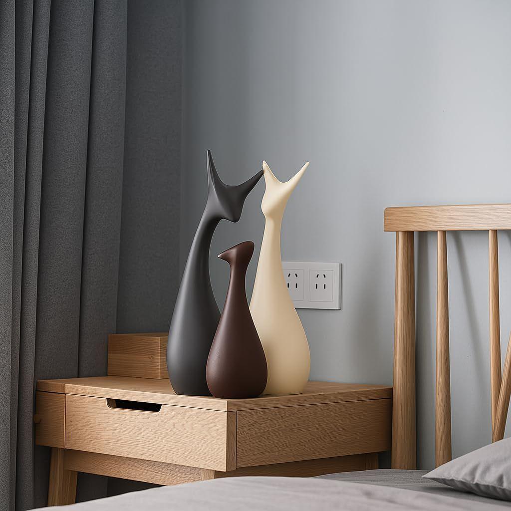 Dekoracja domu Szczęśliwe jelenie rodzinne Matowe ceramiczne figurki - (Zestaw 3 sztuk, matowy brąz)