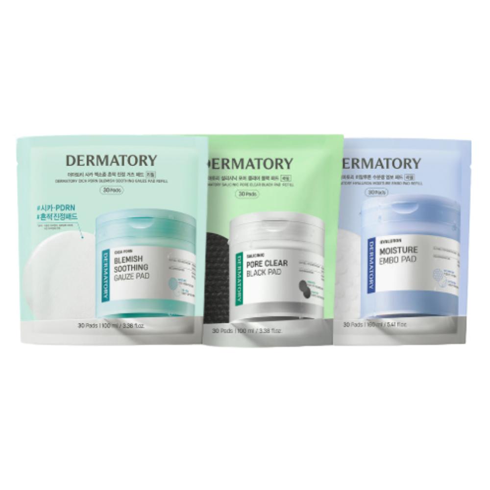 DERMATORY 3-Type Toner Pad Refill Set (Pore Trouble / Cica PDRN / Hyal Shot) 90 Pads