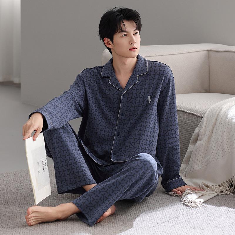 Pajamas Men'S Spring And Autumn Cotton Long Sleeve Large Size Fattened Plus Dad'S Men'S Loungewear Suit In Autumn And Winter