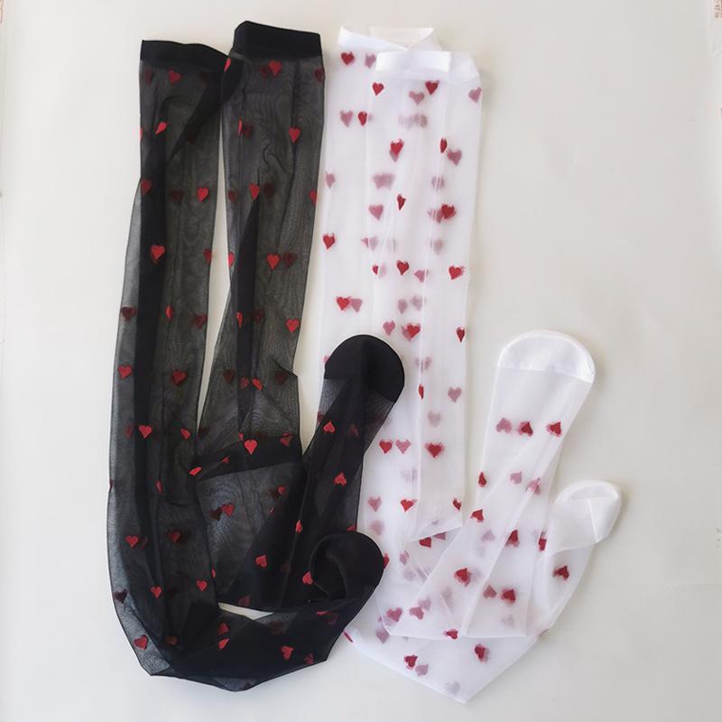 Red Heart Long Stockings Pure Desire High Tube JK Lolita Socks Sexy Over-the-Knee Stockings Erotic Stockings