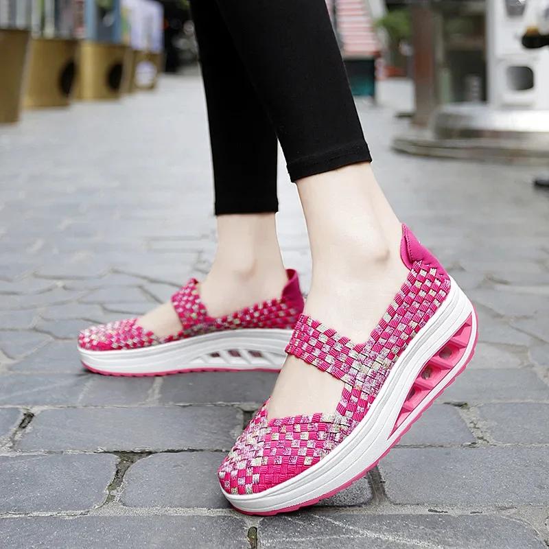 Fashion 2025 New Women's Shoes Hand Woven Casual Shoes Thick Bottom Breathable Single Sandals Slip-On Lazy Travel Shoe Chaussure Femme