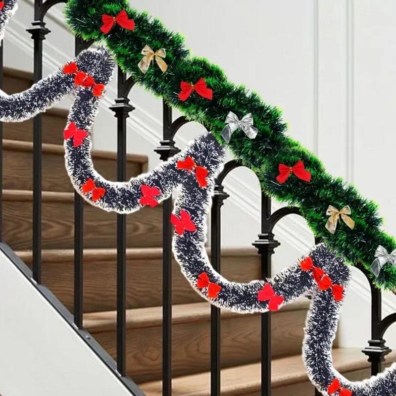 20/2M Christmas Tinsel Ribbons with Bows Xmas Tree Hanging Pendent Green Cane Ribbon Madder Garland Party Home Decor Ornaments
