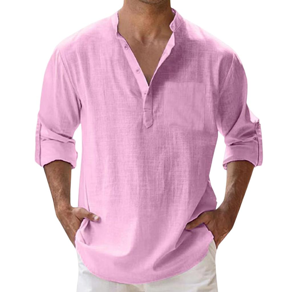 Pánská móda Stojáček Jednobarevná košile Ležérní top s dlouhým rukávem