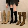 Fashion Boots Side Zipper Solid Color French Simplicity 2025 Autumn and Winter Heightening Thin Boots New Boots Women Over the Knee