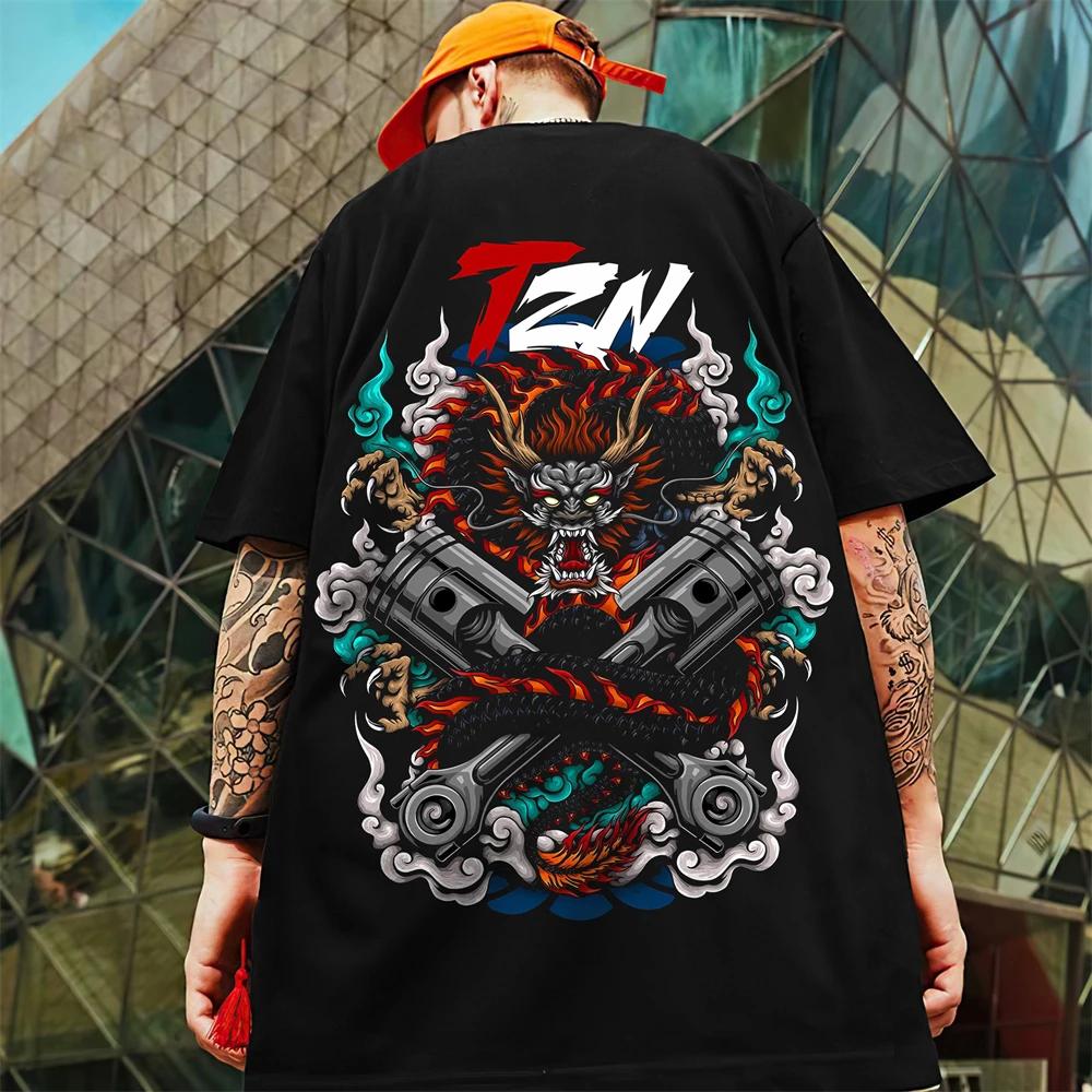 Vintage T-Shirt For Men 3d Dragon Print Men's Short Sleeve T-Shirt Street Trend Man Clothes Oversized Hip Hop Tees Loose Tops