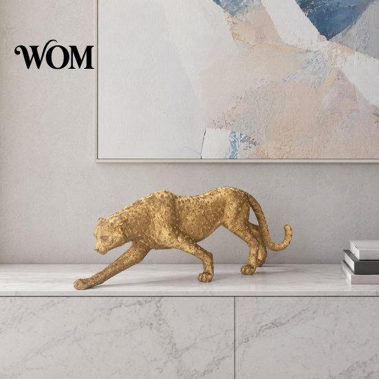 Accessoire de Bureau Moderne de Luxe Figurine Léopard Doré Modèle, Statue Vive, Posture Accroupie Courante, Ornement Décoration Bureau Bureau Résine