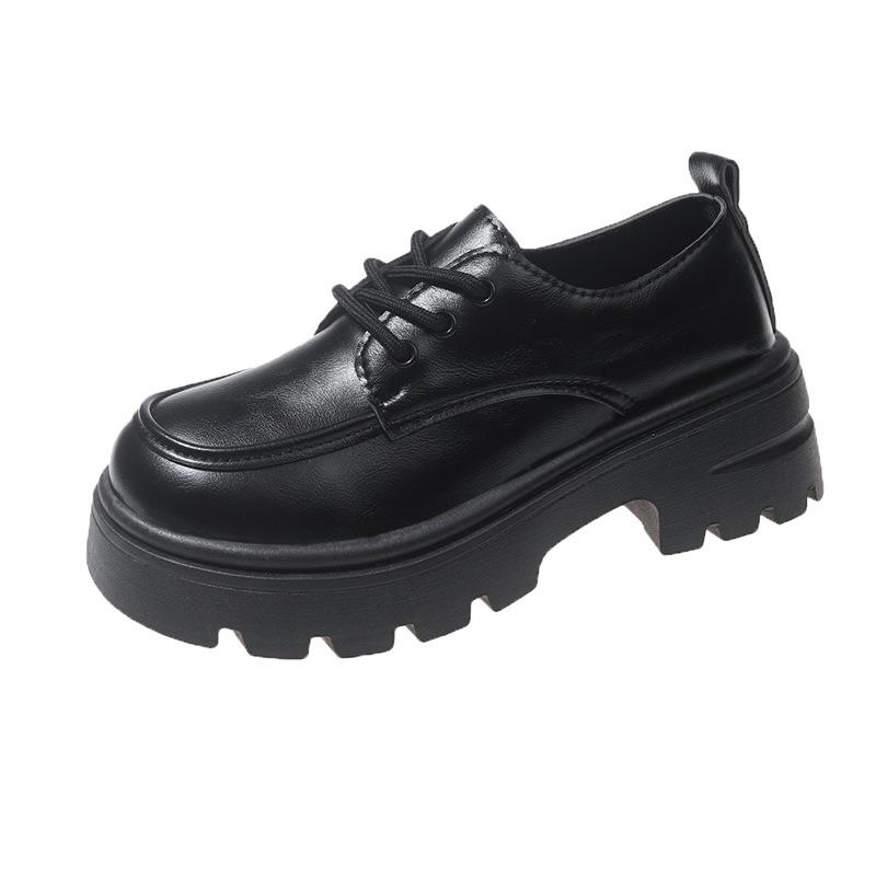 Women's Thick-Soled British-Style Leather Loafers: Spring/Autumn, Round-Toe, Lace-Up, JK Japanese-Inspired, Versatile Chunky Heel