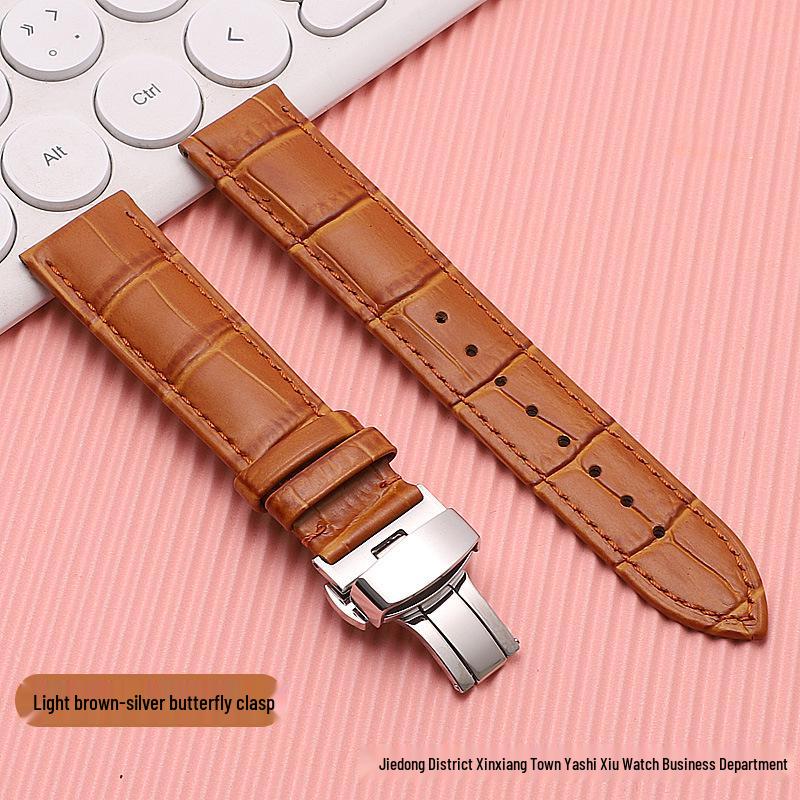 

Genuine Leather Men s & Women s Watch Strap with Double Press Butterfly Buckle, Soft Bamboo Grain, Gift Box Packaging. 12MM