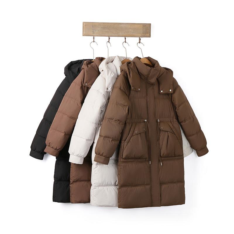 Casaco de Algodão de Pena Feminino Longo Inverno Espessado Acima do Joelho Solto com Capuz