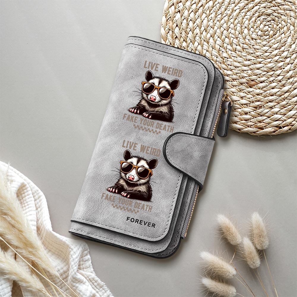 Cute Opossum Printed Long Wallet Fashion Casual Large Capacity PU Leather Credit Card Holder
