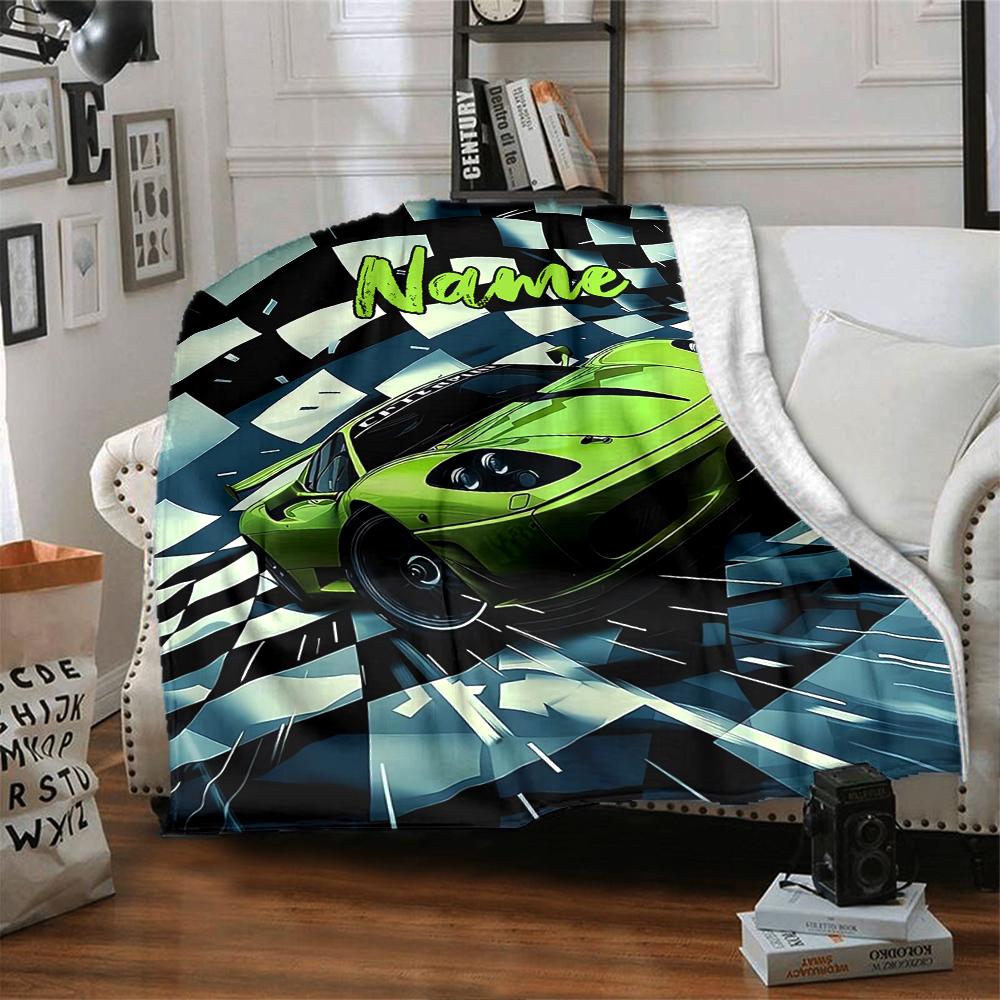 Custom Name Racing Theme Printed Blanket - Perfect for Couch, Bed, Travel & Outdoor Use | Machine Washable, Cozy & Durable.